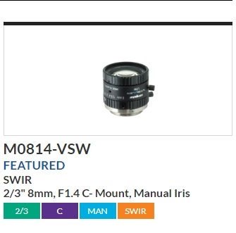 M0814-VSW原装Computar 8mm Visible+SWIR图像传感器镜头