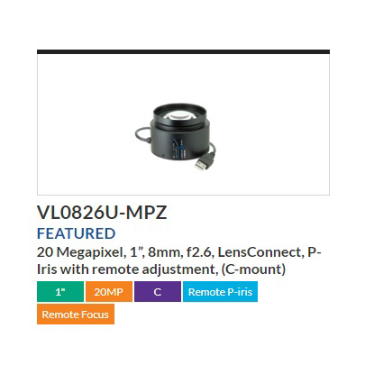 VL0826U-MPZ康标达Computar康标达2000万USB远程控制8mm工业镜头